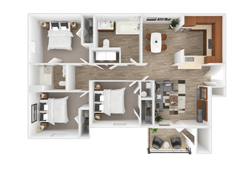 Floor plan for 3 beds, 2 baths, 1112 sqft